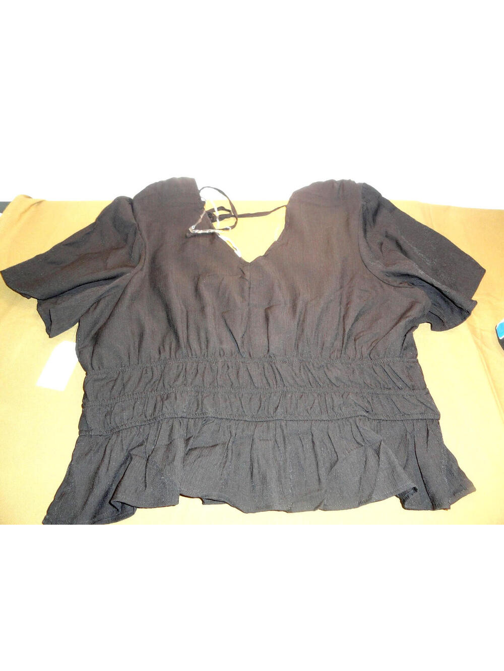 NEW BLACK Time & Tru Women's Cinched Waist Peplum Blouse Flutter Sleeves 3XL /22
